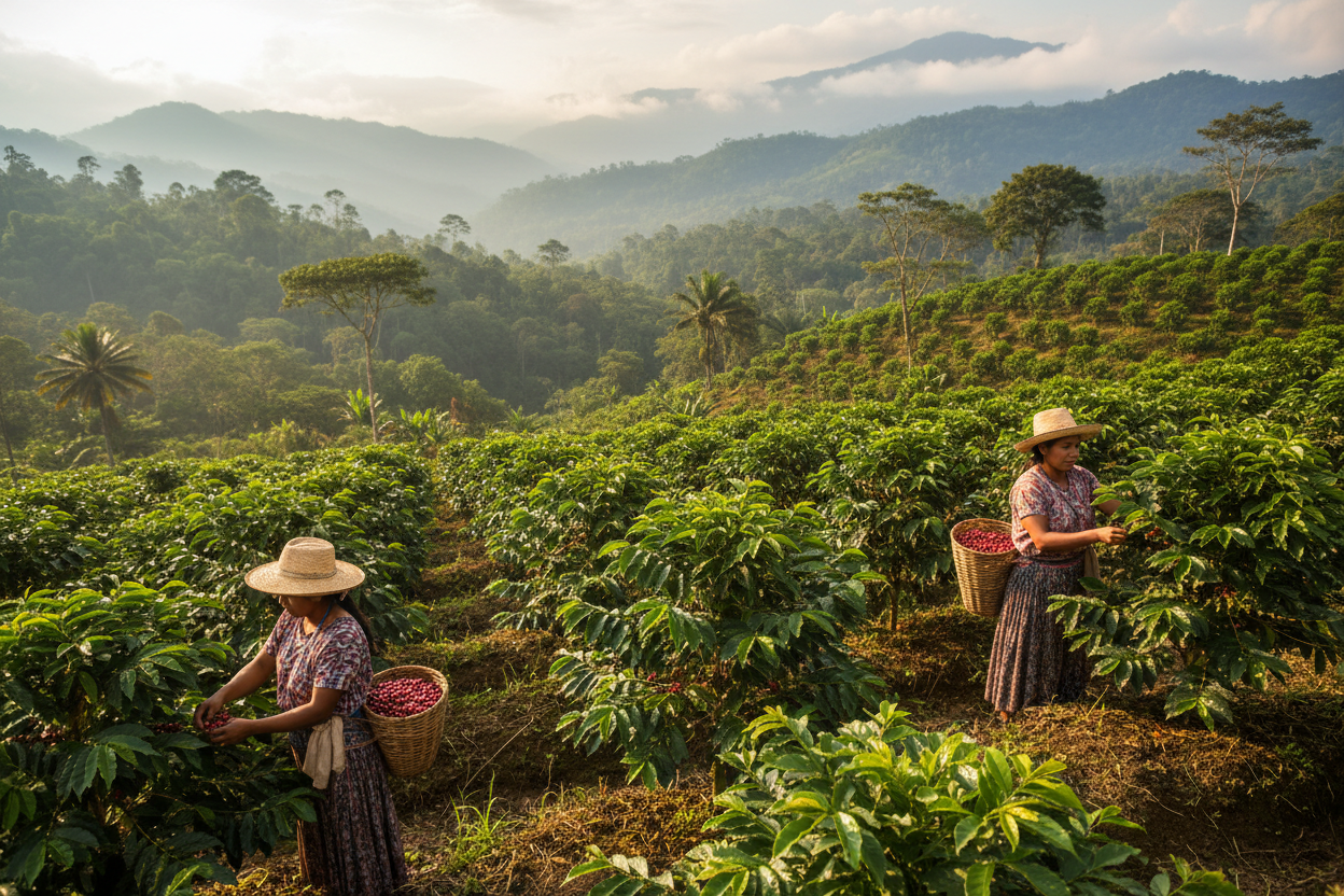 costa rica coffee farm with indigenous female workers picking coffee