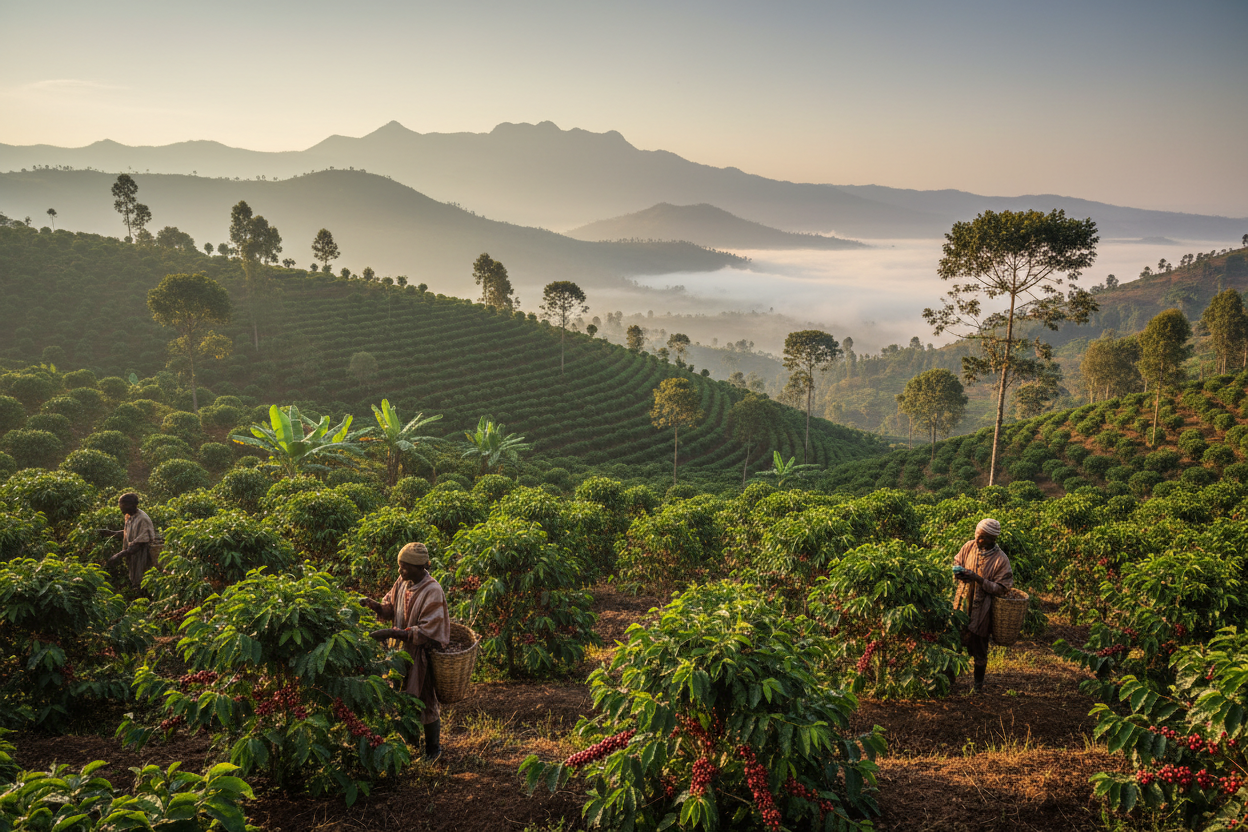 Ethiopian Sidama Bura Hamasho coffee plantation at 2100m altitude